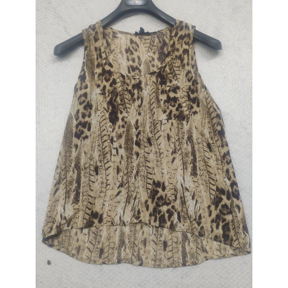 Mine Women’s Small Animal Print Sleeveless Blouse High Low Cut Top Fairycore 90s